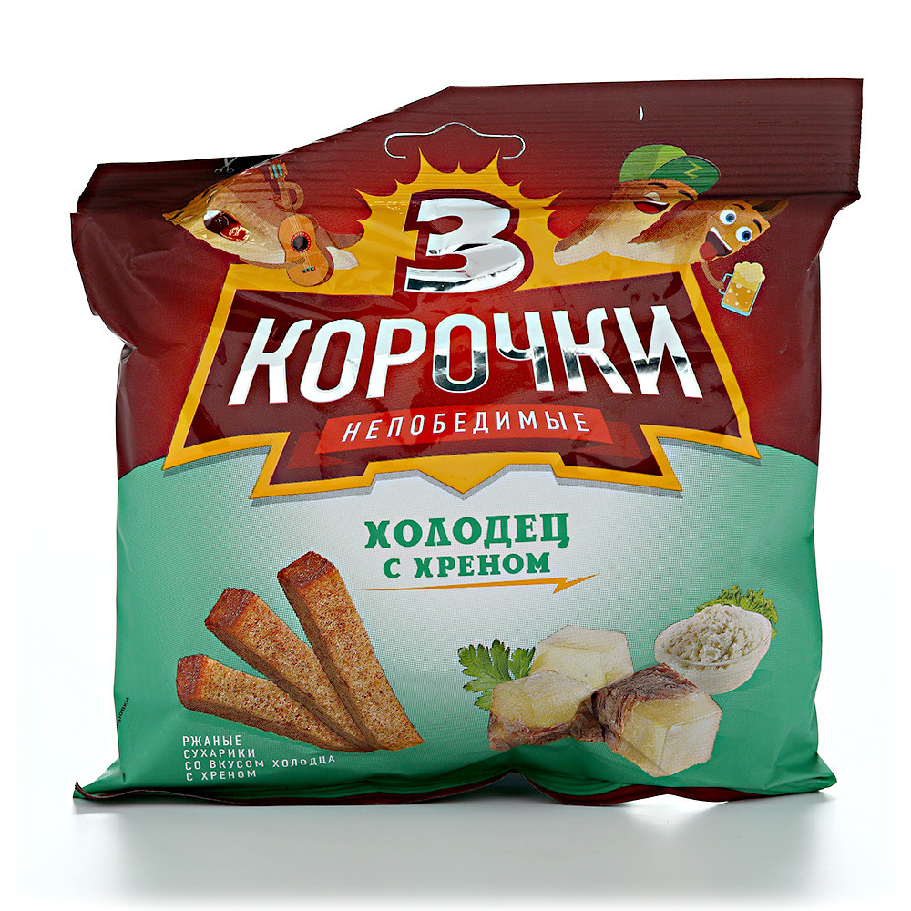 СУХАРИКИ 3 КОРОЧКИ с холодцом и хреном 40 г.